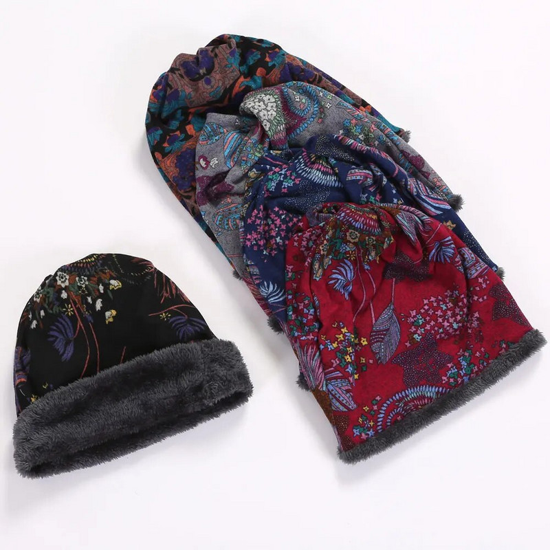 2022. gada ziemas cepure sievietēm plus samta cepure, apdruka, silti sarkana modes Gorro cepures mīksta pārsega