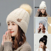 Big Pompom Knitted Beanie για Γυναικείες Χειμερινές Μονόχρωμες Πυκνές Ζεστό μάλλινο πλεκτό πουλόβερ Καπέλο Γυναικείο καπέλο για σκι Snow Bonnet