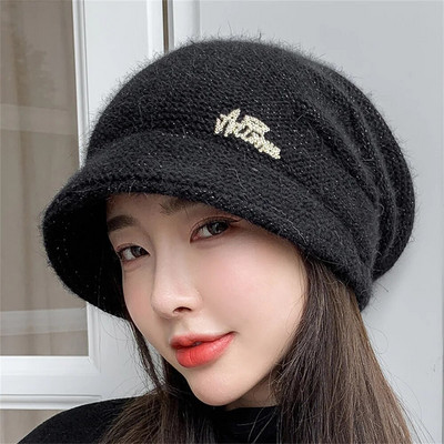 Sügisene jänese karusnahast silmkoeline müts tüdrukutele naistele talvemood soliidne lühikese äärega pehme soe kašmiirvillane skullies Naiste paksud mütsid