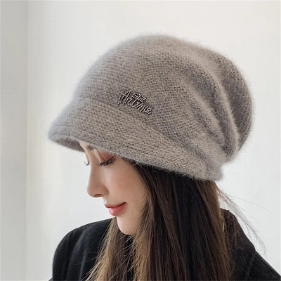 Sügisene jänese karusnahast silmkoeline müts tüdrukutele naistele talvemood soliidne lühikese äärega pehme soe kašmiirvillane skullies Naiste paksud mütsid
