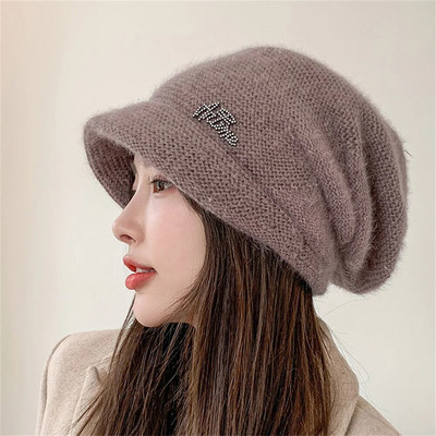 Sügisene jänese karusnahast silmkoeline müts tüdrukutele naistele talvemood soliidne lühikese äärega pehme soe kašmiirvillane skullies Naiste paksud mütsid