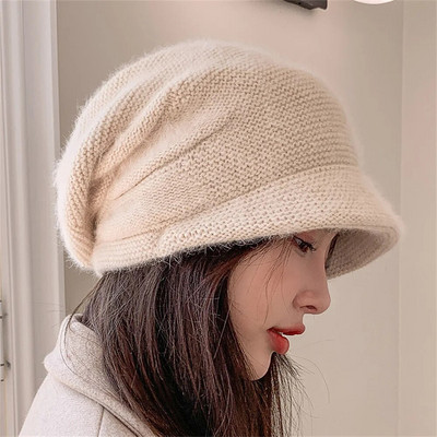 Sügisene jänese karusnahast silmkoeline müts tüdrukutele naistele talvemood soliidne lühikese äärega pehme soe kašmiirvillane skullies Naiste paksud mütsid