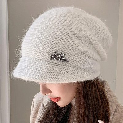 Sügisene jänese karusnahast silmkoeline müts tüdrukutele naistele talvemood soliidne lühikese äärega pehme soe kašmiirvillane skullies Naiste paksud mütsid