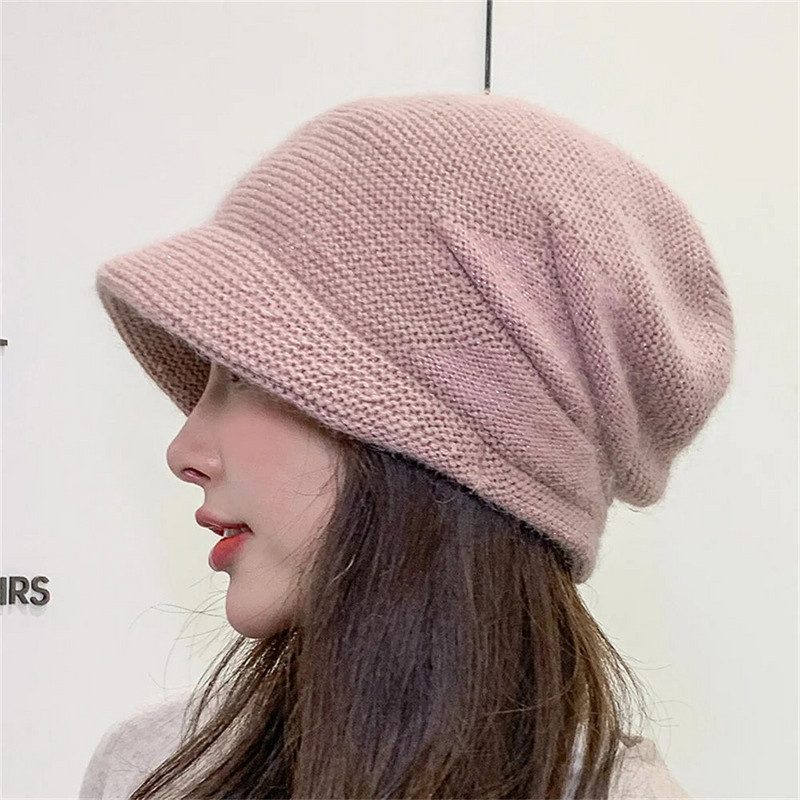 Sügisene jänese karusnahast silmkoeline müts tüdrukutele naistele talvemood soliidne lühikese äärega pehme soe kašmiirvillane skullies Naiste paksud mütsid