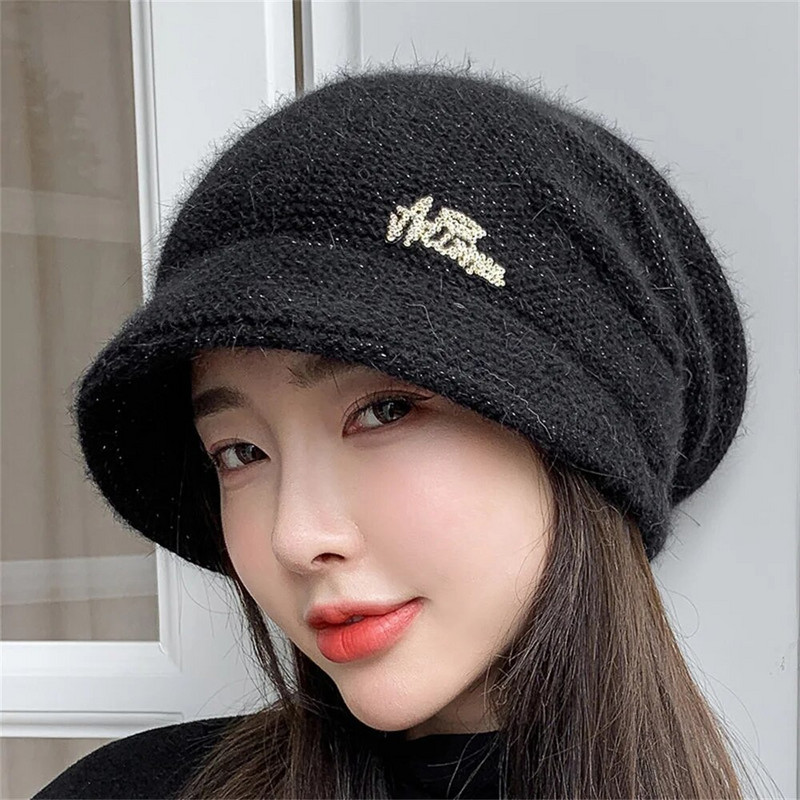 Sügisene jänese karusnahast silmkoeline müts tüdrukutele naistele talvemood soliidne lühikese äärega pehme soe kašmiirvillane skullies Naiste paksud mütsid