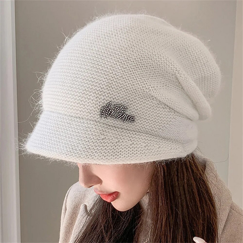 Sügisene jänese karusnahast silmkoeline müts tüdrukutele naistele talvemood soliidne lühikese äärega pehme soe kašmiirvillane skullies Naiste paksud mütsid