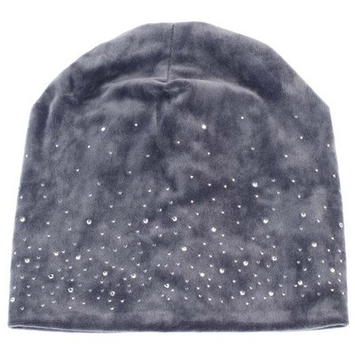 Modes Sieviešu spīdīga Rhinestone Beanie Rudens Ziemas Sieviešu Ikdienas Cepure Sieviešu Samta audums Mīksts Cepurītis Skullies Motora pārsegs