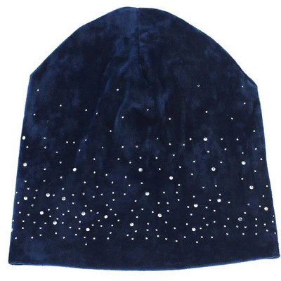 Modes Sieviešu spīdīga Rhinestone Beanie Rudens Ziemas Sieviešu Ikdienas Cepure Sieviešu Samta audums Mīksts Cepurītis Skullies Motora pārsegs