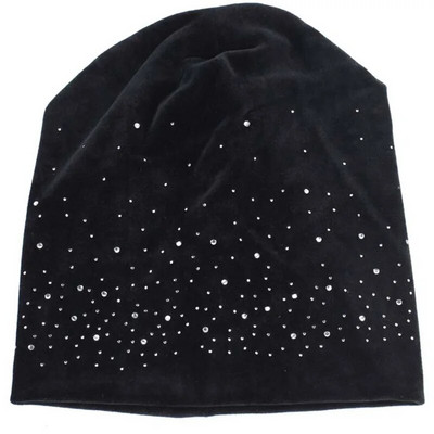 Modes Sieviešu spīdīga Rhinestone Beanie Rudens Ziemas Sieviešu Ikdienas Cepure Sieviešu Samta audums Mīksts Cepurītis Skullies Motora pārsegs