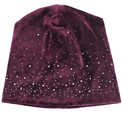 Modes Sieviešu spīdīga Rhinestone Beanie Rudens Ziemas Sieviešu Ikdienas Cepure Sieviešu Samta audums Mīksts Cepurītis Skullies Motora pārsegs