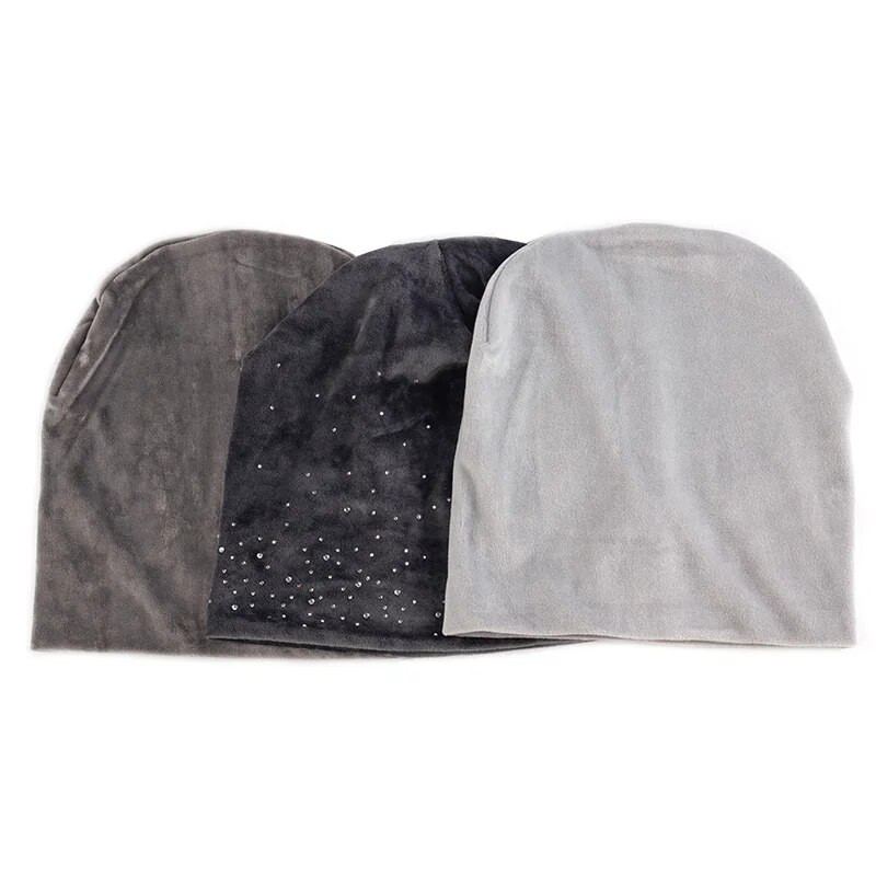 Modes Sieviešu spīdīga Rhinestone Beanie Rudens Ziemas Sieviešu Ikdienas Cepure Sieviešu Samta audums Mīksts Cepurītis Skullies Motora pārsegs