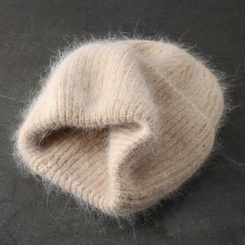 2022 Γούνα κουνελιού ζεστό πλεκτό Beanie Γυναικεία καπέλα χειμερινά παγιέτες με χοντρές πλεκτές κρανιές φασόλια για γυναίκα Gorros Γυναικείο καπέλο