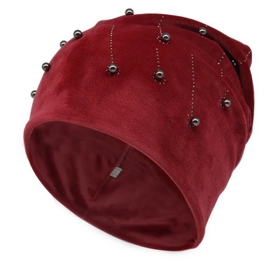 Sieviešu Pērles Beanie Ziemas Samts Mīksts Silts Slouchy Beanies Mode Divslāņu Skullies Beanies Sieviešu cepure ar aplikāciju