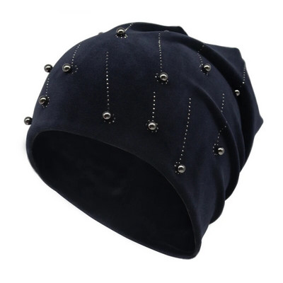 Sieviešu Pērles Beanie Ziemas Samts Mīksts Silts Slouchy Beanies Mode Divslāņu Skullies Beanies Sieviešu cepure ar aplikāciju