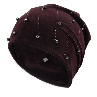 Sieviešu Pērles Beanie Ziemas Samts Mīksts Silts Slouchy Beanies Mode Divslāņu Skullies Beanies Sieviešu cepure ar aplikāciju