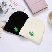 Fashion Weed Leaf Hip Hop Punk Knitting Beanies Мъжки зимни шапки Warm Turban Hat Cap Дамски Skullcaps Beanie Adul Аксесоари