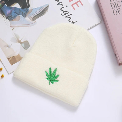 Fashion Weed Leaf Hip Hop Punk Knitting Beanies Мъжки зимни шапки Warm Turban Hat Cap Дамски Skullcaps Beanie Adul Аксесоари