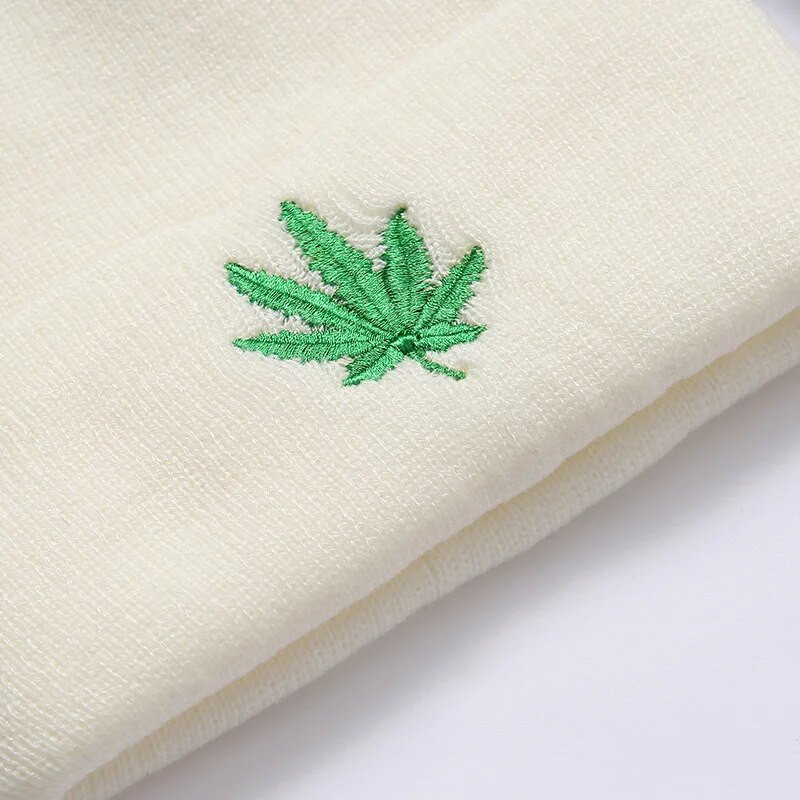 Fashion Weed Leaf Hip Hop Punk Knitting Beanies Мъжки зимни шапки Warm Turban Hat Cap Дамски Skullcaps Beanie Adul Аксесоари