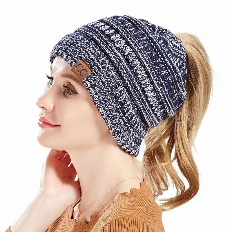 Ziemas sieviešu bumbu cepure Top Hole Cepure sievietēm Meiteņu Cepure Trikotāžas Beanies Cepures Cepures Biezas Sieviešu Sieviešu Skullies Adītas pupiņas