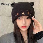 RICYGVM Cute Women Beanies Karikatūra Lācis Auss Meitene Skullies Cepurīte Rudens Ziemas Silta Vilnas Trikotāžas Cepure Vienkrāsaina Tamborēta Pārsegs