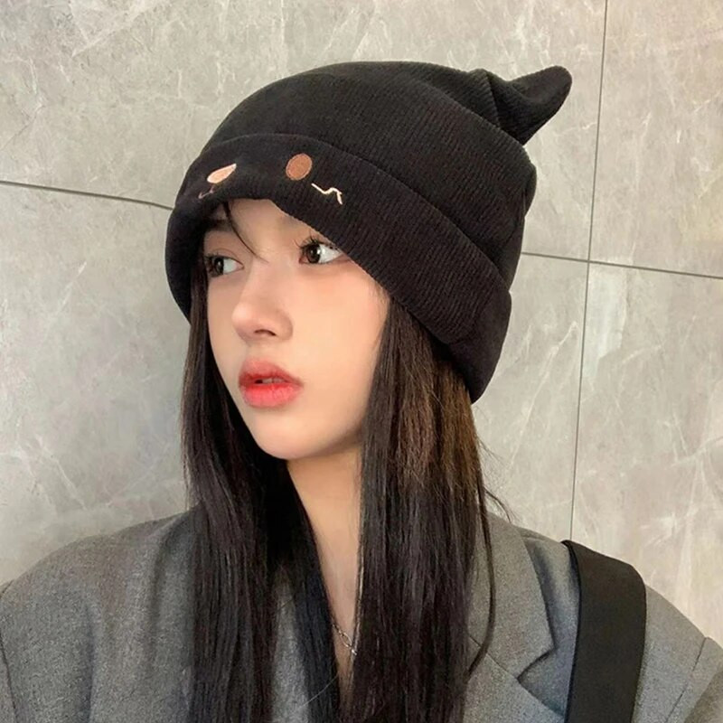 RICYGVM Cute Women Beanies Karikatūra Lācis Auss Meitene Skullies Cepurīte Rudens Ziemas Silta Vilnas Trikotāžas Cepure Vienkrāsaina Tamborēta Pārsegs
