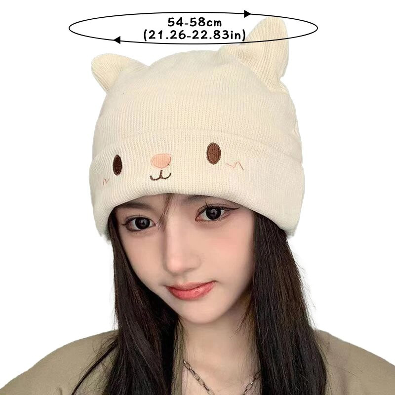 RICYGVM Cute Women Beanies Karikatūra Lācis Auss Meitene Skullies Cepurīte Rudens Ziemas Silta Vilnas Trikotāžas Cepure Vienkrāsaina Tamborēta Pārsegs