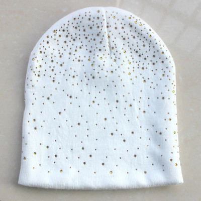 Пролет, есен, зимни шапки за жени, плетена шапка с шапка за момичета, вълнена маркова шапка с блестящи кристали, женски ежедневни шапки