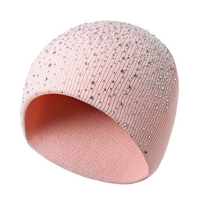 Пролет, есен, зимни шапки за жени, плетена шапка с шапка за момичета, вълнена маркова шапка с блестящи кристали, женски ежедневни шапки