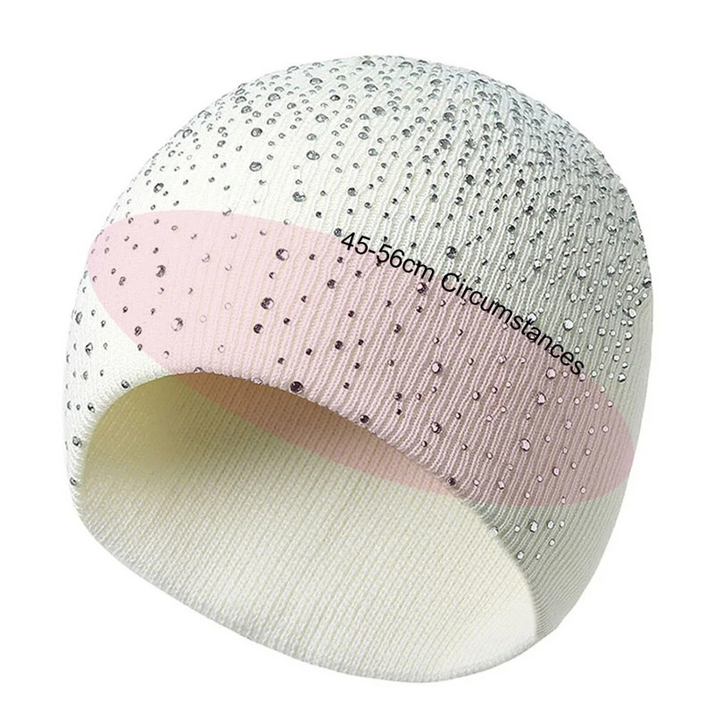 Пролет, есен, зимни шапки за жени, плетена шапка с шапка за момичета, вълнена маркова шапка с блестящи кристали, женски ежедневни шапки