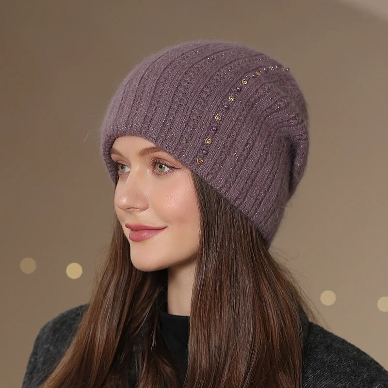 Modes izrotājums Beanie cepure Truša kažokādas maisījums silta mamma slēpošanas cepure Jauna sieviešu ziemas cepure sieviešu ielas apģērbam Trend trikotāžas cepure