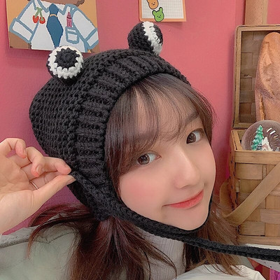 2020. gada sieviešu cepures ziemas ar pomponu Jauka vardes cepure Tamborēta liela Trikotāžas meitenēm Kostīms Beanie Ziemassvētku modes Cepures Cepures