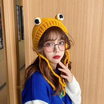 2020. gada sieviešu cepures ziemas ar pomponu Jauka vardes cepure Tamborēta liela Trikotāžas meitenēm Kostīms Beanie Ziemassvētku modes Cepures Cepures