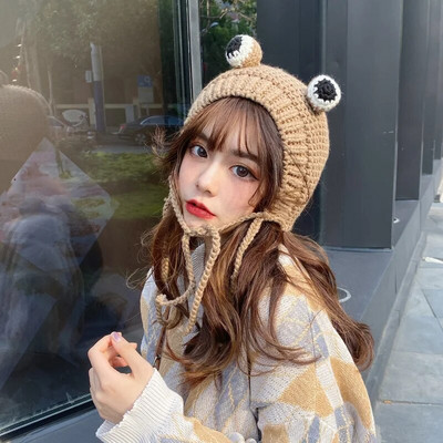 2020. gada sieviešu cepures ziemas ar pomponu Jauka vardes cepure Tamborēta liela Trikotāžas meitenēm Kostīms Beanie Ziemassvētku modes Cepures Cepures
