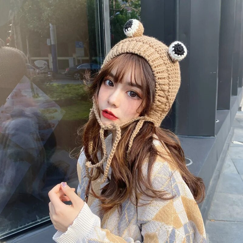 2020. gada sieviešu cepures ziemas ar pomponu Jauka vardes cepure Tamborēta liela Trikotāžas meitenēm Kostīms Beanie Ziemassvētku modes Cepures Cepures