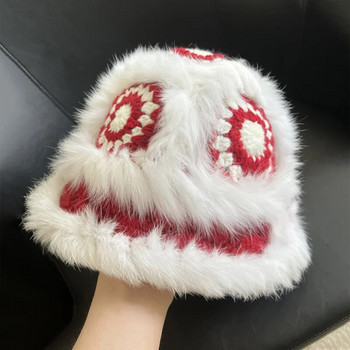 China-Chic κουβά καπέλα για γυναίκες Χειμερινά ζεστά χαριτωμένα βελούδινα καπέλα Μεγάλο κεφάλι μέση Casual γούνα κουνελιού 2023 Πλεκτά καπέλα ψαρά