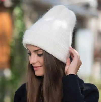 2019. gada jaunas augstas kvalitātes ziemas cepures sievietēm ar kašmira pupiņām Ladise trikotāžas vilnas skullies vāciņš Angora Pompom Gorros