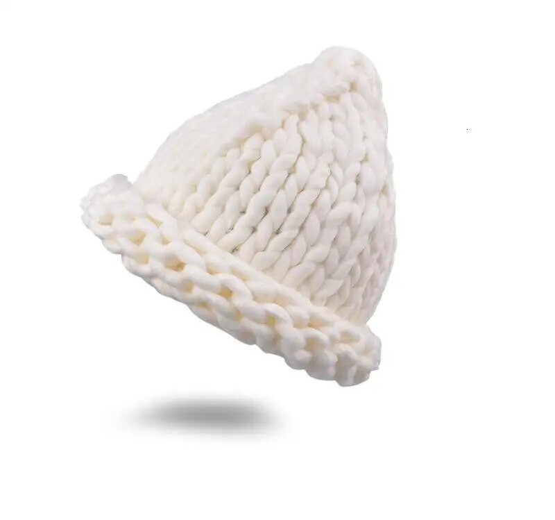 Vienkārša meitene Ikdienišķa Kokvilna Akrils Jauna Mode Sieviešu Ziemas Vilnas Cepures Roku Rupja Trikotāžas Cepure Sievietēm Pupiņas