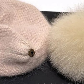 Νέα χειμωνιάτικα πλεκτά φασόλια με αληθινή γούνα κουνελιού για γυναίκες Μόδα Μασίφ Ζεστό καπέλο από γούνα από γούνα αληθινής αλεπούς Beanies Γυναικεία ζεστά χοντρά καπέλα