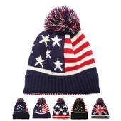 Vīrieši Ziemas Pom Poms bumbu Trikotāžas Cepurīte Sievietēm Unisex Ikdienas Lielbritānijas un Amerikas valsts karoga cepures Skullies Beanie cepure Gorros