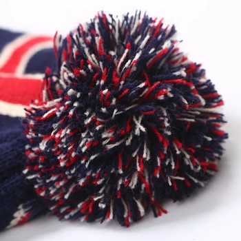 Ανδρικά χειμωνιάτικα πομ πομ μπάλα Πλεκτό καπέλο για γυναίκες Unisex Casual καπέλα με εθνική σημαία Βρετανίας και Αμερικής Skullies Beanie καπέλο Gorros
