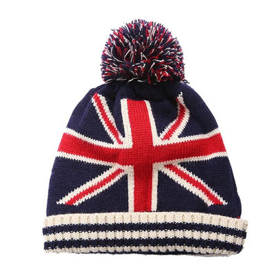 Vīrieši Ziemas Pom Poms bumbu Trikotāžas Cepurīte Sievietēm Unisex Ikdienas Lielbritānijas un Amerikas valsts karoga cepures Skullies Beanie cepure Gorros
