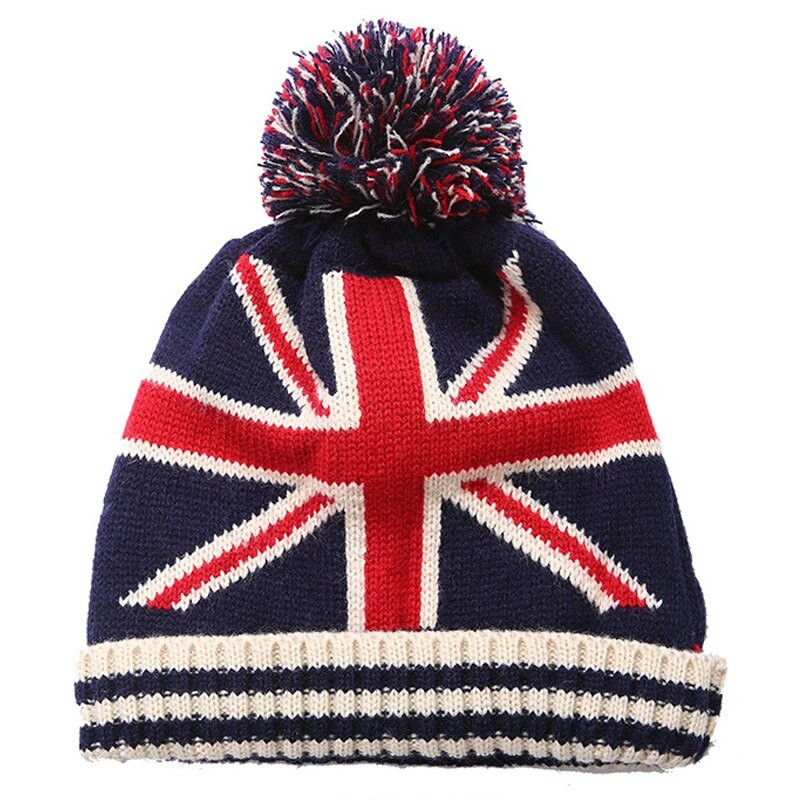 Vīrieši Ziemas Pom Poms bumbu Trikotāžas Cepurīte Sievietēm Unisex Ikdienas Lielbritānijas un Amerikas valsts karoga cepures Skullies Beanie cepure Gorros