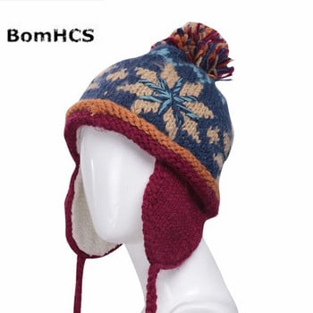 BomHCS 100% Χειροποίητο Ethnic Style Κροσέ Μωσαϊκό Παρκέ Πλεκτό Καπέλο Beanie Γυναικείο ζεστό καπέλο χειμώνα