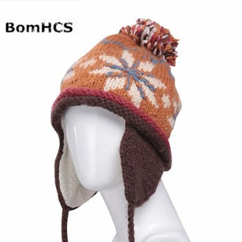 BomHCS 100% Χειροποίητο Ethnic Style Κροσέ Μωσαϊκό Παρκέ Πλεκτό Καπέλο Beanie Γυναικείο ζεστό καπέλο χειμώνα