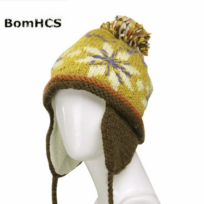 BomHCS 100% käsitööna valmistatud etnilises stiilis heegeldatud mosaiikparkett nokamüts kootud müts naiste talvine soe müts
