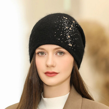 2022 Νέο χειμερινό καπέλο για γυναίκες Μόδα στρας Beanie καπέλο γούνα κουνελιού Ζεστό χειμερινό καπέλο Γυναικείο πλεκτό καπέλο αντιανεμικό