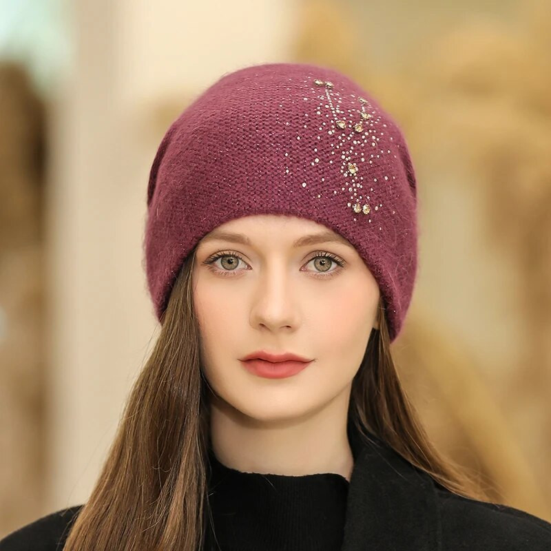 2022. aasta uus naiste talvemüts Mood Rhinestones Beanie Müts Küüliku karusnaha segu soe talvemüts Naiste tuulekindel kootud müts