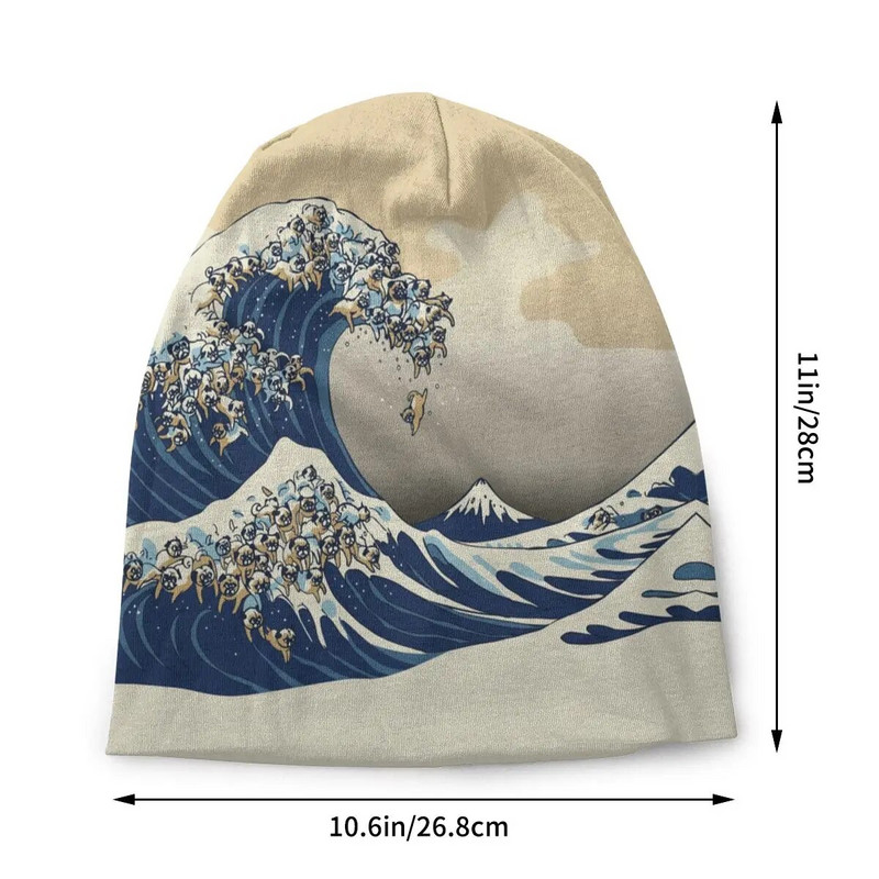 The Great Wave Off Kanagawa Pugs Beanies Caps For Men Women Hip Hop Winter Warm Pleitting Hat Adult Katsushika Hokusai Bonnet Hat