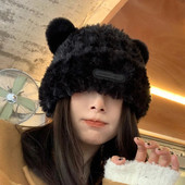 Νέα Beanie με Αυτιά Αρκούδας Φθινοπωρινό Χειμωνιάτικο Ζεστό Γυναικείο Καπέλο Παχύ πλεκτό καπέλο Έκδοση Γλυκό ευπροσάρμοστο γυναικεία καπέλα προστασίας αυτιών