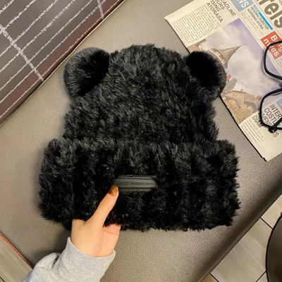 Νέα Beanie με Αυτιά Αρκούδας Φθινοπωρινό Χειμωνιάτικο Ζεστό Γυναικείο Καπέλο Παχύ πλεκτό καπέλο Έκδοση Γλυκό ευπροσάρμοστο γυναικεία καπέλα προστασίας αυτιών